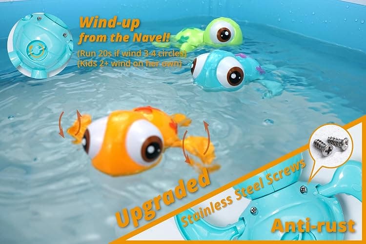 DUCKBOXX XX Wind-up Swimming Sea Turtles Bath Toy, No Battery Mold-Free Anti-Rust Interactive Montessori Toy for Kids 18M+ (3pcs) thumbnail 2