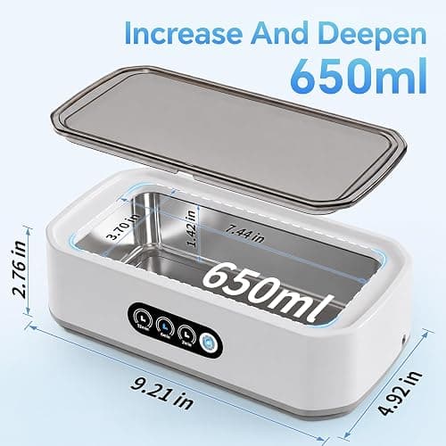 Ultrasonic Jewelry Cleaner Machine: 49KHz Ultrasonic Cleaner with 3 Cleaning Modes for Jewelry,Glasses,Rings,Watch Strap,Dentures,Retainers,Coins,Earring,650ML 304 Stainless Steel Tank(White) thumbnail 3