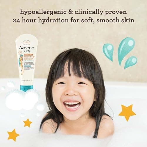 Aveeno Sensitive Skin Face & Body Gel Cream for Kids with Prebiotic Oat, Clinically Proven 24 Hour Hydration for Soft Skin, Quick Drying and Lightweight, Hypoallergenic, 8 oz thumbnail 2