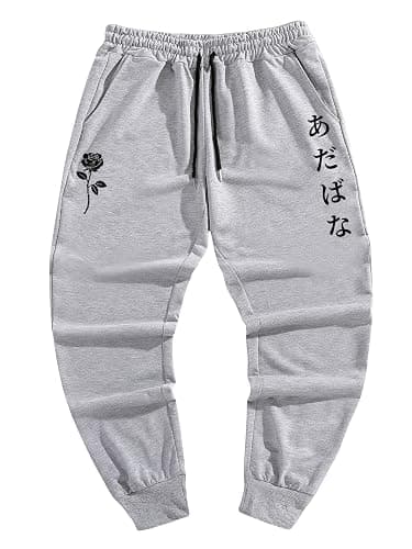 WDIRARA Men's Floral Letter Graphic Print Drawstring Waist Tie Front Sweatpants - Image 1
