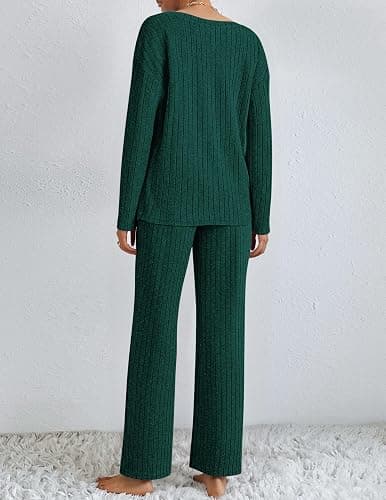 Ekouaer Lounge Sets for Women Long Sleeve Knit Ribbed Pajama Sets 2 Piece Casual Loungewear with Pockets thumbnail 6