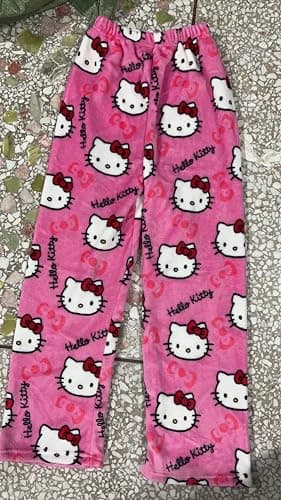 BIUGNVW Anime Pajamas Pants Women Cartoon Family Christmas Pajama Pants Kawaii Flannel Pajama Pants Black and Pink thumbnail 3