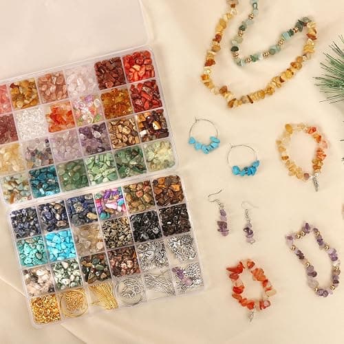 QUEFE 720pcs Crystal Chips Beads Ring Making Kit, 40 Colors Crystal Chips and Gemstone Beads for Jewelry Making Crystal Beads for Ring, Bracelets Earring Making Supplies, Craft Gifts thumbnail 2