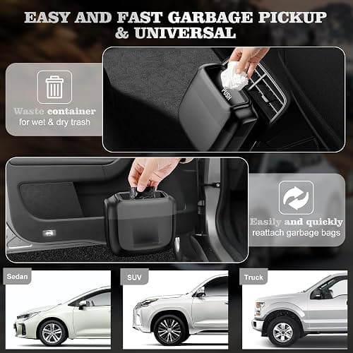 OUDEW 2 Packs Car Trash Can with Lid，Built-in Storage Garbage Bag，Leakproof Vehicle Trash，Car Accessories for Interior,Mini Garbage Bin for Automotive, Office, Kitchen,Bedroom，with 60pcs Trash Bags thumbnail 8