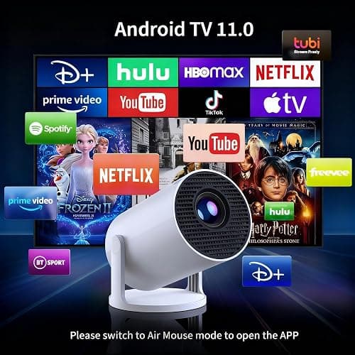 [Apps intégrées] Mini Projector 4K Portable, Wi-FI 6 et Bluetooth 5.4, projecteur Video avec 18000 Lumens, Android 11, Retroprojecteur Auto Keystone Compatible avec HDMI/Stick TV/PC thumbnail 2