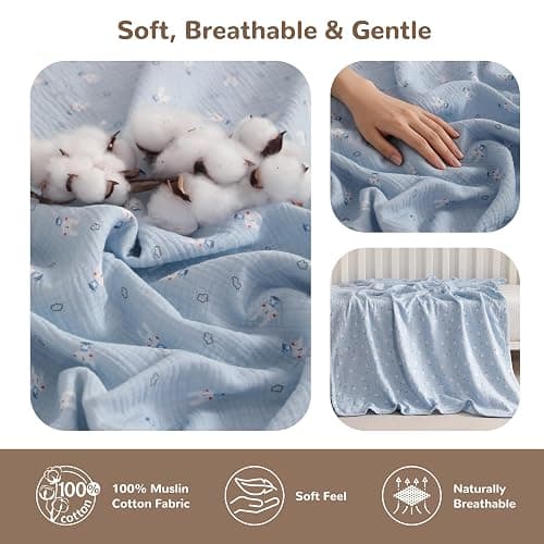 NTBAY Muslin Baby Swaddle Blanket, 2-Layer, 30x40 Lightweight Receiving Blanket for Newborns and Infants, Crib Stroller Travel Use, Cloudy Bunny thumbnail 5