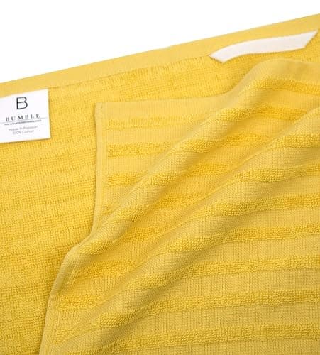 Premium Kitchen Towels (20”x 28”, 6 Pack) | Large Cotton Dish Towels | Flat & Terry Highly Absorbent Kitchen Linen Set with Hanging Loop | Wide Stripe Yellow thumbnail 4