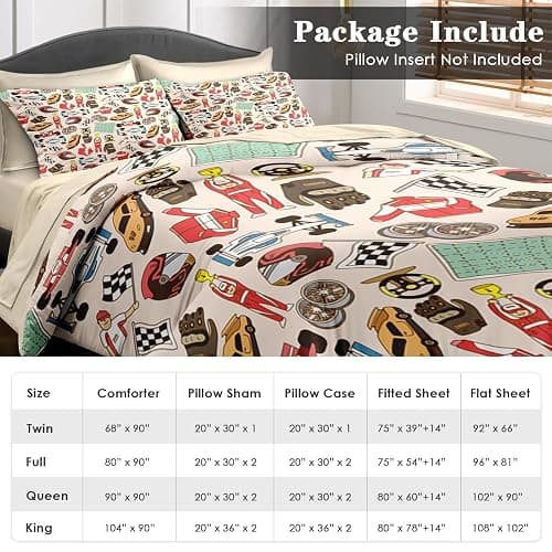 Pamnest Comforter Set Twin Size, Racing Car Competition 5 Pcs Bedding for Kids and Adults, Race Game Cute Wheel Bed Sheet Sets with Fitted Sheet Pillowcase & Sham for Bedroom Bed Decor - Twin - Cartoon Car 1 thumbnail 6