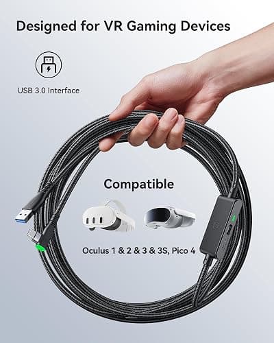 INIU VR Link Cable with Separate Charging Port, 16FT High Speed Data Transfer & Charging Cable, USB to USB C Charger Cord for Virtual Reality Headset, Meta Oculus Quest 3s 3 2 Pro, Pico 4 Steam PC VR thumbnail 3