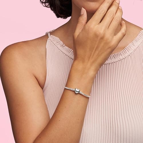 PANDORA Moments Heart Clasp Snake Chain Bracelet - Compatible Moments Charms - Gift for Her - Sterling Silver - With Gift Box thumbnail 3