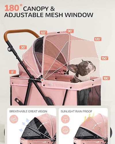 OJCME Dog Stroller for Large & Medium Dogs (20–132 lbs), Pet Stroller for 2 Small Dogs, Extra Large Heavy Duty, Foldable & Ventilated, Pink or Navy thumbnail 5