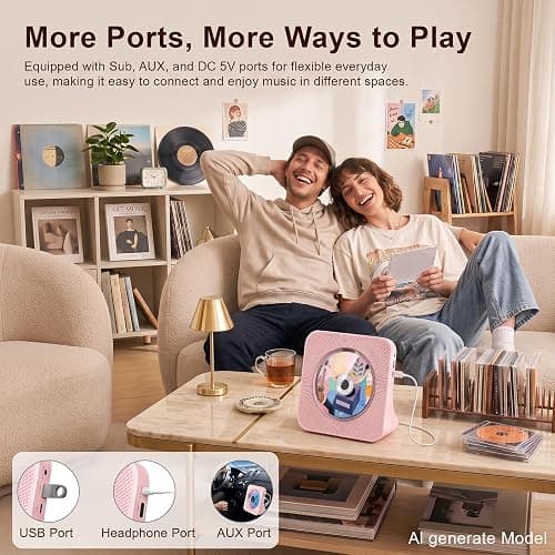 Portable CD Player with Bluetooth, Gueray Desktop CD Players for Home, Bulit-in Double HiFi Speakers, AUX&Headphone Jack, FM Radio Boombox with Remote Control, USB Port,LCD Display(Pink) thumbnail 5