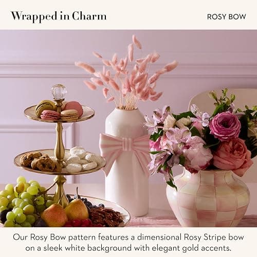 MACKENZIE-CHILDS Ceramic Vase, Unique Flower Vase, Table Decor for Living Room, Pink-and-White Rosy Bow thumbnail 2