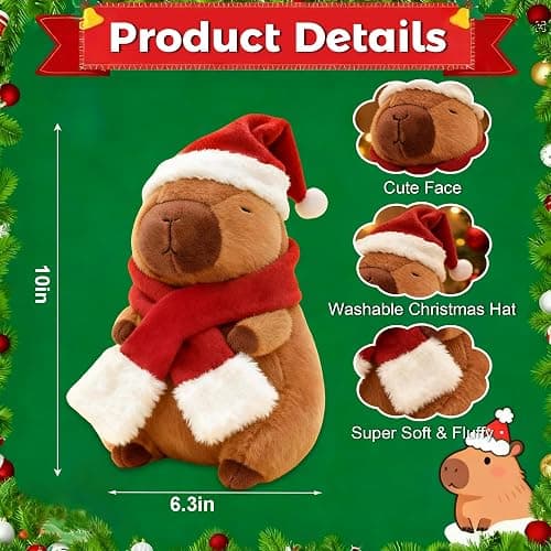 redaica 10in Christmas Capybara Plush,Cute Capybaras Christmas Stuffed Animal,Soft Kawaii Capibaras Plushies Toy Capybara Birthday Party for Kids Boys Girls thumbnail 2