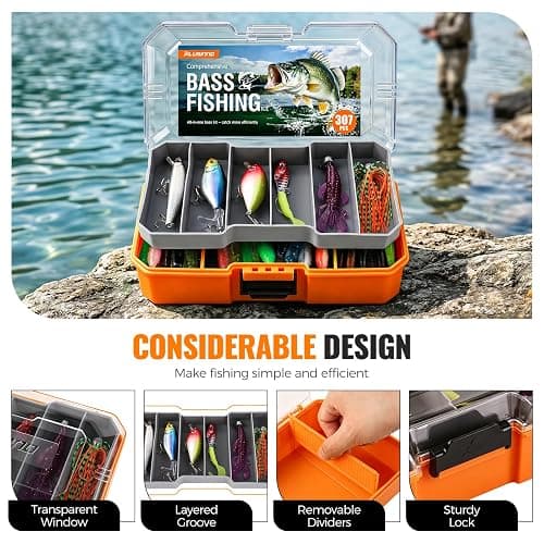 PLUSINNO Bass Fishing Lures Tackle Box Kit for All Water, 307 pcs | Pro Bass Fishing Gear Kit, for Freshwater Lake, Largemouth Bass, 6 Pre-rigged Jigs, Fishing Lure Set Gifts for Men Beginners thumbnail 6