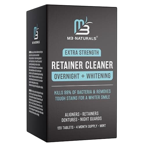 Overnight + Whitening Retainer Cleaner, Remove Stains, Discoloration, and Plaque | 4 Month Supply | Denture Cleanser with Whitening Boost,120 Tablets by M3 Naturals - Image 1