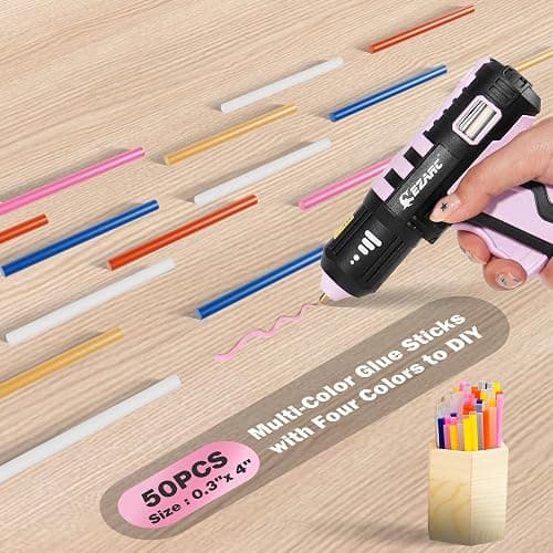 EZARC Cordless Hot Glue Gun, 15s Fast Heating 12V Mini Glue Gun for DIY Crafts, Home Repairs, School Projects, Decorations, with 50 Mini Glue Sticks, Pink thumbnail 2