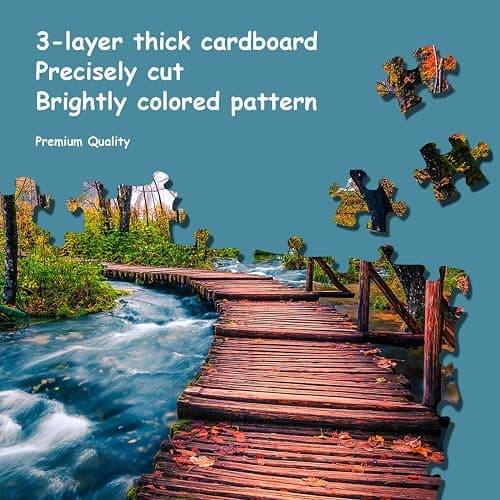 Jigsaw Puzzles for Adults, 2 Pack Puzzles for Adults 1000 Pieces,Sunset Over Kirkjufell in Iceland & Wooden Long Bridge in Plitvice National Park, Gifts for Women &Mom thumbnail 6