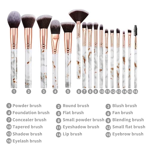 DUAIU - Set di 16 pennelli da trucco professionali per fondotinta, ombretto, correttore, set con 4 spugne per trucco thumbnail 3