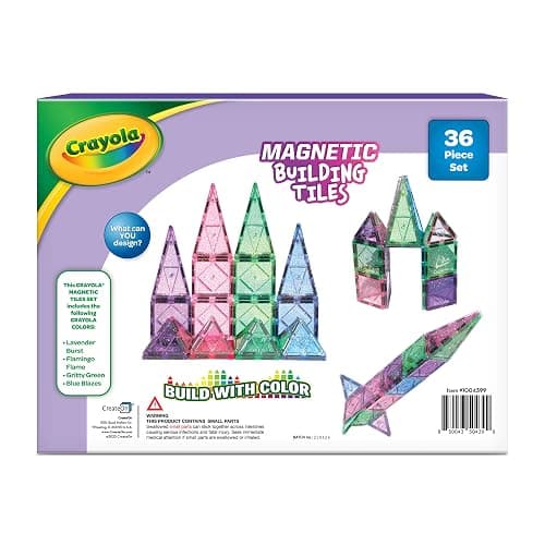 CreateOn Crayola Glitter Magnetic Tiles, Building Set for Kids, Magnetic Building Toys for Kids, STEM Easter Toys for Boys and Girls Ages 3 and Up, 36-Piece Set (Glitter) thumbnail 3