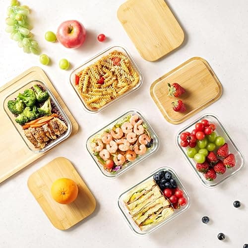 Vtopmart 5 Pack Glass Food Storage Containers with Bamboo Lids, 35oz | Reusable Meal Prep Containers for Leftovers, Lunch & Kitchen Storage, Microwave, Dishwasher Safe Glass Food Containers thumbnail 5