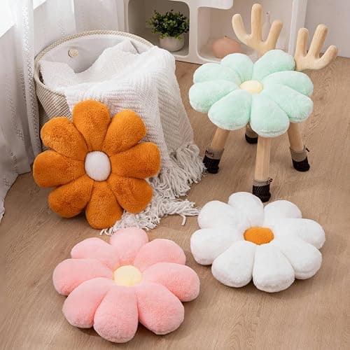 JZNEXD 2 Pcs Flower Pillow Set for Teen Girls Bedroom Preppy Room Decor | Pink White Set,15 Inch, Faux Plush,Soft and Fluffy, Daisy Shaped, Aesthetic Cute Decorative Throw Pillows for Bed Couch Chair thumbnail 3