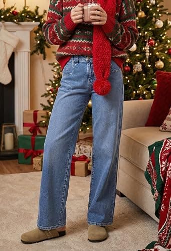 EMMIOL Baggy Jeans Women Straight Leg Mid Rise Cute Trendy Y2K Boyfriend Loose Fit Denim Pants Wide Leg High Waisted Stretchy thumbnail 2
