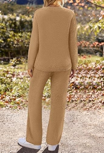 MEROKEETY Women's Lounge Sets 2025 Fall Fashion 2 Piece Outfits Sweater Pajama Set Fuzzy Loungewear Matching Winter Clothes thumbnail 4