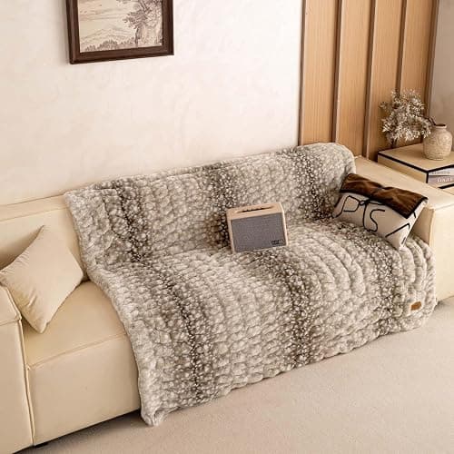 YUSOKI 1000GSM Double Sided Bubble Faux Rabbit Fur Throw Blanket, Deer Fawn Animal Print, Ultra Fluffy Plush, 4-Way Stretch, Ideal Gift for Women (Grey Fawn, Medium (50 X 60 Inches)) thumbnail 7