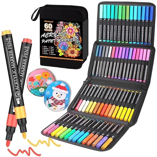 60 Colors Acrylic Paint Markers Paint Pens, Acrylic Markers with Medium Tip Point, Premium Paint Markers for Rock, Glass, Wood, Cermic, Paper Painting, Paint Markers for Kids and Adults Christmas DIY - 60