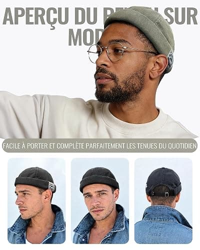 CLAPE Casquette Docker Coton Bonnet Docker Unique Street Décontracté Brimless Chapeau Beanie Baseball Cap Fisherman Beanie Watch Hat thumbnail 6