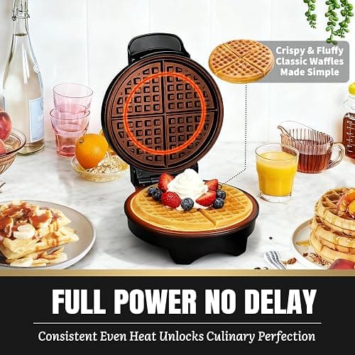 FineMade 7 Inches Round Classic Waffle Maker Machine, Mini Waffle Maker, Non-stick Waffle Irons, Thin Waffle Maker Crispy, Black thumbnail 4