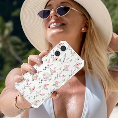 ZTOFERA for iPhone 16 Plus Phone Case Clear, Cute Flower Pattern for Women Girls Phone Cover 4 Corners Thickened Slim TPU Bumper Anti-Drop Protective Case for iPhone 16 Plus, Pink Flower thumbnail 7