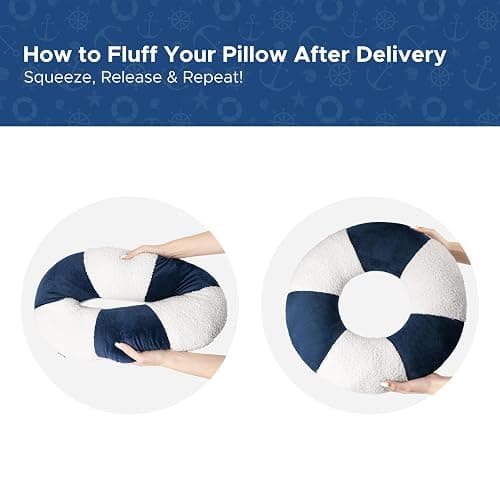 AELS 3D Anchor & Lifebuoy Nautical Decorative Throw Pillows, 19.6"& 15.7" Set of 2, Coastal Decor for Beach Enthusiasts Beach House, Sofa Couch Living Room Bedroom and Nursery, Navy Blue and White thumbnail 4