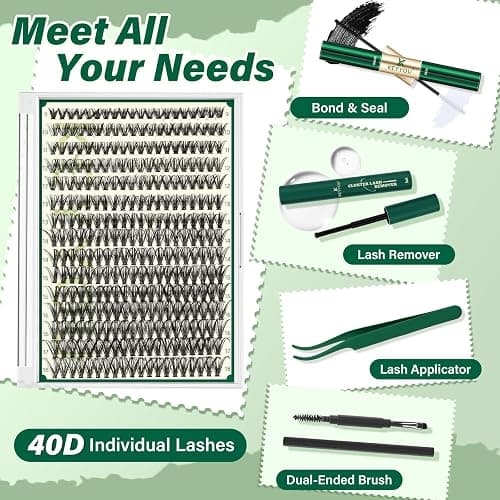 KEYYOU Lash Extension Kit DIY 300Pcs Lash Clusters Eyelash Extension Kit 40D 0.07 D Curl 9-18MIX Lash Clusters Kit with Lash Glue Remover Applicator Easy to Use for Beginners(Kit,40D-D,9-18MIX) thumbnail 2