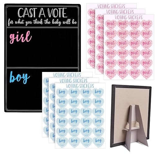 Juvale Boy or Girl Voting Board - Interactive Gender Guessing Board - Classic Black Chalkboard Baby Shower Decoration - Easy Tabletop Display for Baby Shower Games - Black, 12 x 17 in, 144 Stickers - Image 1