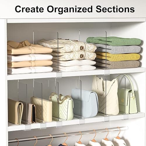 Shelf Dividers Purse Organizer for Closet: 12-Pack Acrylic Bag Storage Organizer for Handbags, Clutches, Clothes, Sweater, Towel - 12-Pack thumbnail 4