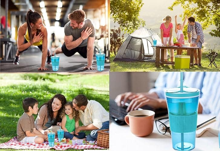 CaySep Women Men Snack and Drink Cup Kid's Combo All-in-One Tumbler for On-The-Go (Blue Pack of 1) thumbnail 5
