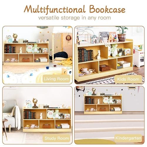PTINFLUCE Montessori Shelf, Wooden Toy Storage Organizer for Books Toys, 2 Shelf Bookcase, 5-Section Storage Cabinet, Toddler Book Shelf for Kids Rooms, Playroom, Nursery, Kindergarten (Natural) thumbnail 4