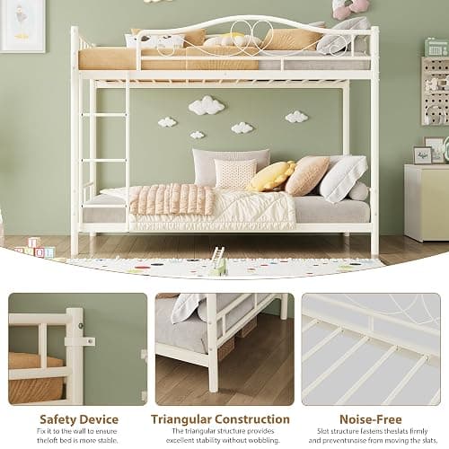 IDEALHOUSE Bunk Bed Twin Over Twin with Ladder & Full Safety Guardrail, Heavy Duty Metal Twin Over Twin Bunk Bed 400 Lbs Load Capacity, Space-Saving, Noise Free, No Box Spring Needed, Easy Assembly, C thumbnail 7