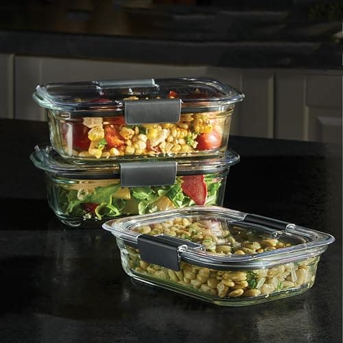 Rubbermaid Brilliance Glass Food Storage Containers, Assorted Sizes, Set of 9, BPA-Free, Leak-Proof, Clear thumbnail 2