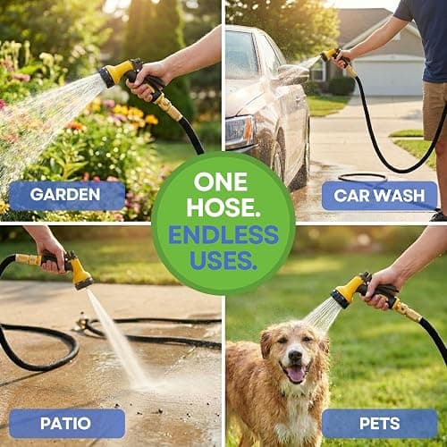 J&B XpandaHose 75ft Expandable Garden Hose, Lightweight, Brass Connectors | Ultra Strong 3750D fabric, 4-layer latex core, expands 3X, kink & leak-resistant, 10-pattern nozzle, storage bag thumbnail 2