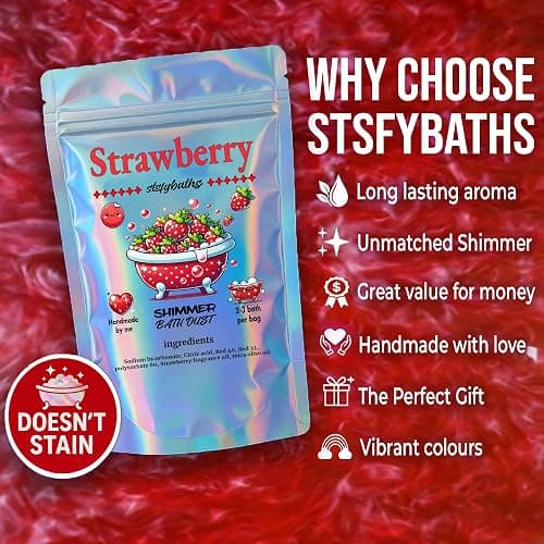 Stsfybaths Red Shimmer Bath Bomb in A Bag - Handmade Strawberry Scented Bath Bombs for Women, Kids and Men - Bulk Bathbomb Fizzies Perfect for Boys and Girls All Ages (Small, Red) thumbnail 5