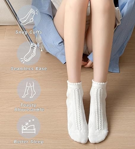 SIONCY 10 Pairs Ruffle Socks Women Cute Cotton Ankle Socks Casual Frilly Sock, Breathable, Low Cut Size 5-10 thumbnail 5