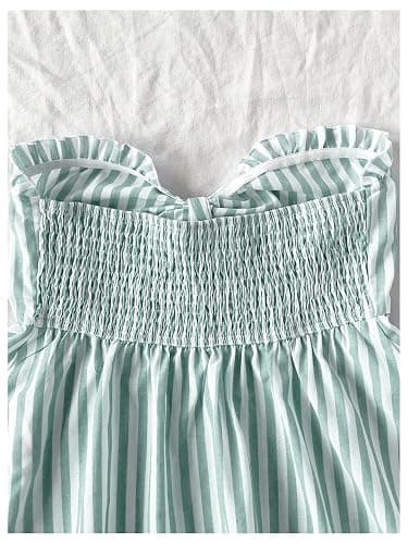 MakeMeChic Women's Striped Bandeau Shirt Bow Knot Frill Trim Ruffle Hem Shirred Summer Y2k Tube Top thumbnail 3