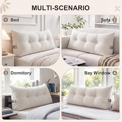 Gnostik Headboard Pillow Twin/Twin XL, Beige Triangle Wedge Pillow Headboard for Dorm, Daybed Backrest Cushion for Reading Sitting Working, 39.4"x15.7"x7.5" thumbnail 6