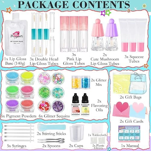 BRIPATI DIY Lip Gloss Making Kit - Make Your Own Lip Glosses Moisturizing DIY Lip Glaze Handmade Glittery Set for Teens Girls Women Makeup Lover Beginner Christmas Birthday Gift thumbnail 2