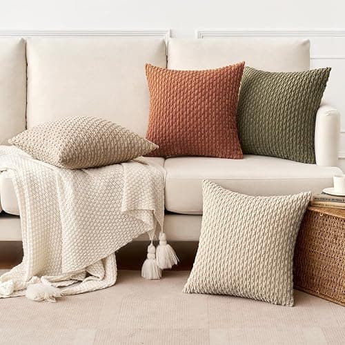 MIULEE Pack of 4 Rust-Olive Green Throw Pillow Covers 18x18 Inch Soft Corduroy Decorative Boho Striped Pillow Covers Pillowcases Modern Farmhouse Home Decor for Couch Bed Sofa Living Room thumbnail 6