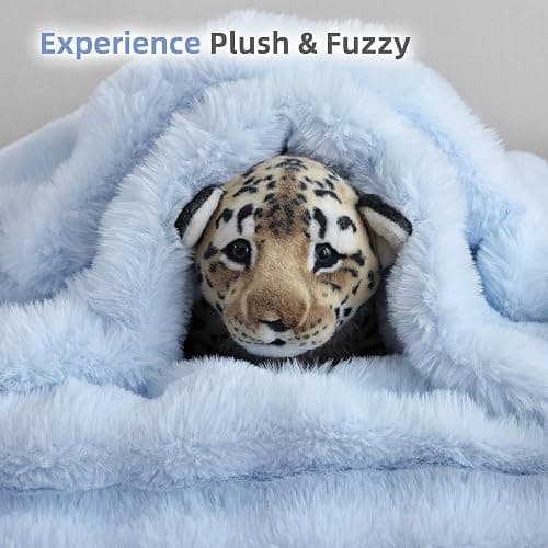 Smoofy Faux Fur Throw Blanket for Couch - Light Blue Super Soft Cozy Bubble Blanket, Fluffy Plush Fuzzy Throw for Sofa & Bed, Thick Lightweight Warm Blanket, Luxury Aesthetic Gift for Women 50"x60" thumbnail 7