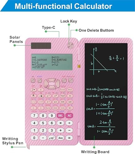 Scientific Calculators for College Students, IPepul Pink Desktop Math Solar Calculator with Notepad,991EX Type-C Rechargeable 552 Functions, School Supplies for Middle High School and Students(Pink) thumbnail 4
